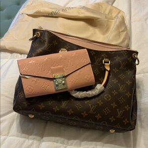 Elegant Designer Monogram Shoulder Bag with Pink Wallet